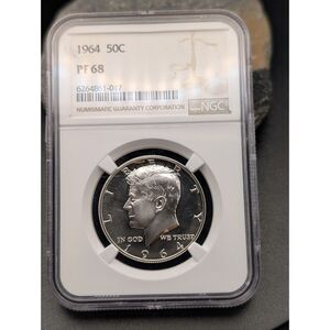1964 Kennedy Half Dollar – PF 68 NGC, 90% Silver, First-Year Issue